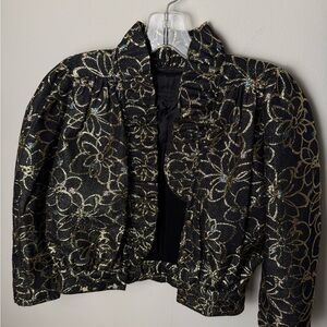 Elegant Black and Gold Floral Bolero Vintage Women's Jacket